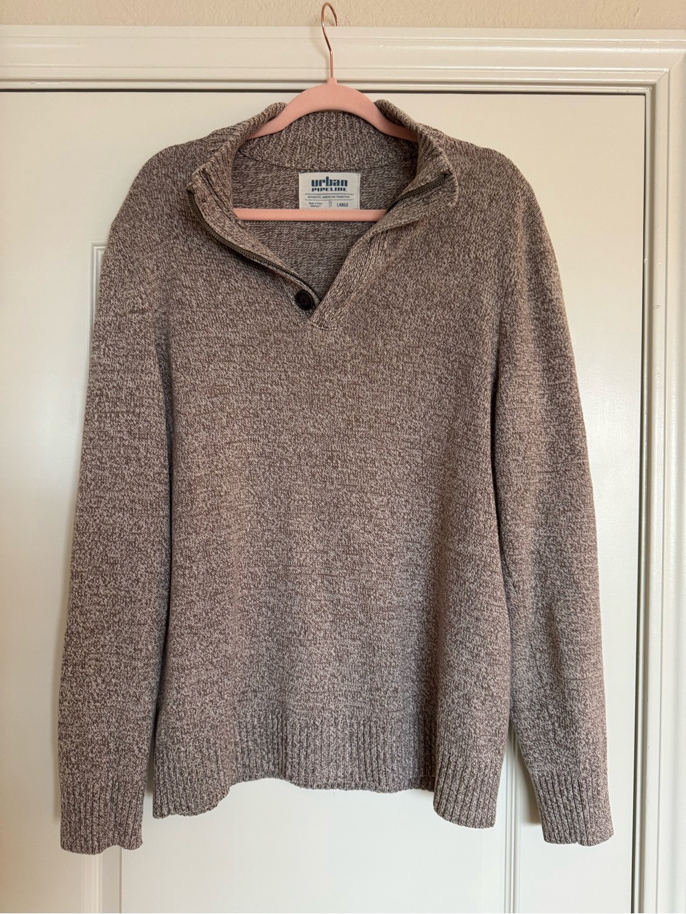 urban pipeline taupe and cream heathered knit pullover